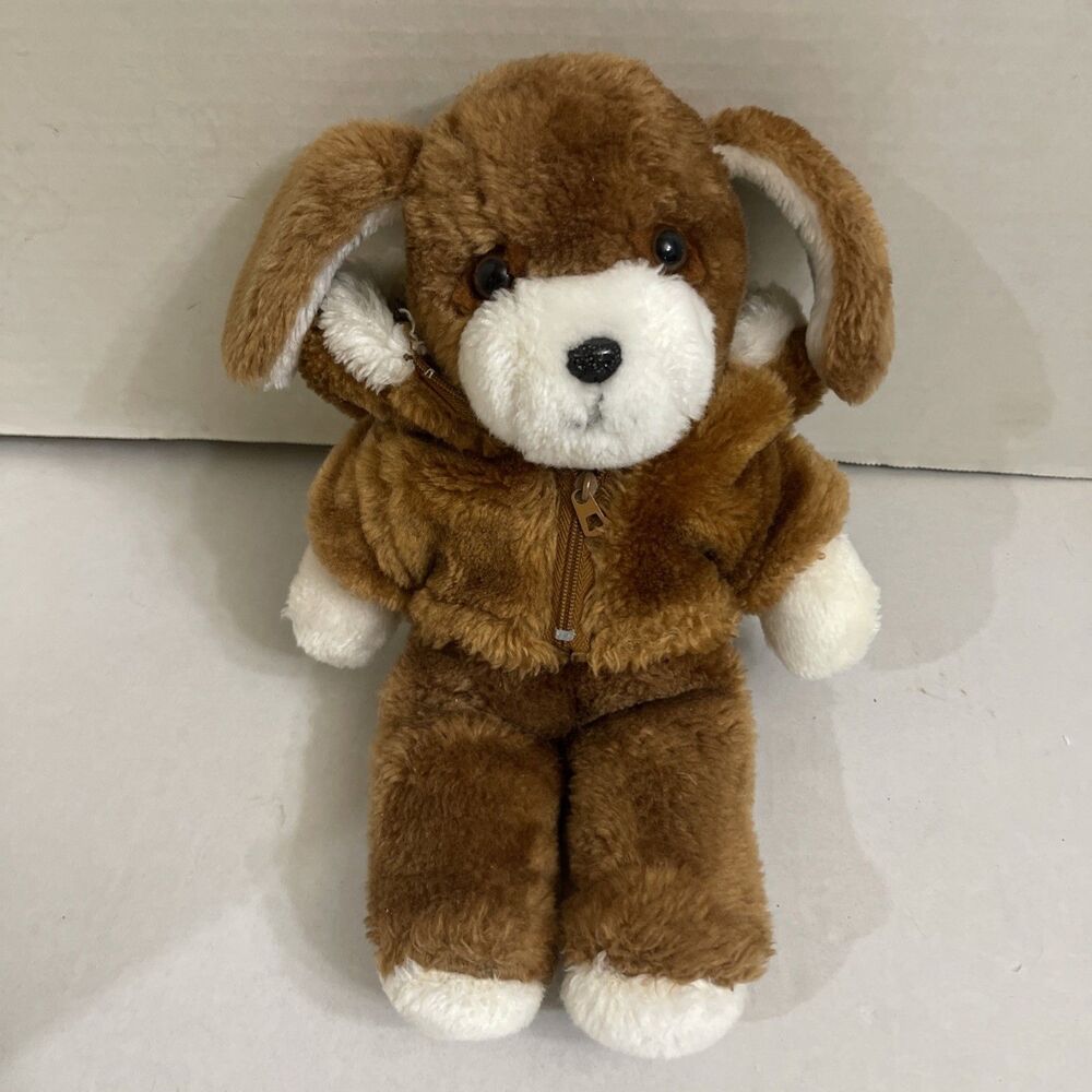 Vintage 1980s Avon Puppy Dog Zipper Hoodie Jacket 12" Plush Stuffed Animal Korea